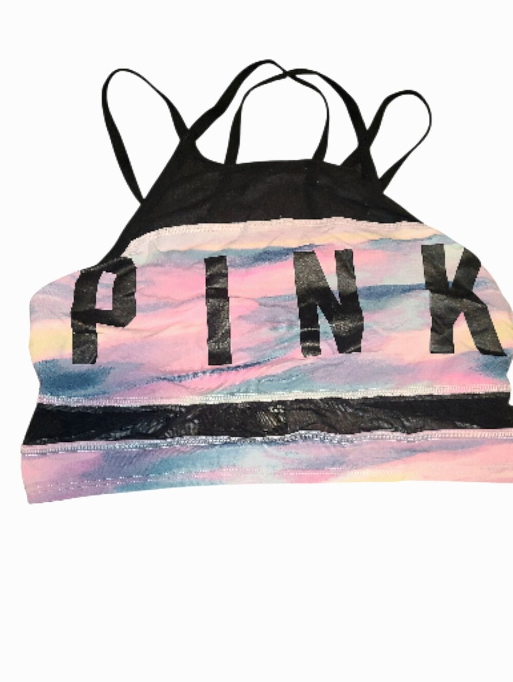 Victoria's Secret PINK Pastel Tie-Dye Strappy Sports Bra - Black & Pastel SIZE M